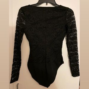 Black sheer lace long sleeve bodysuit